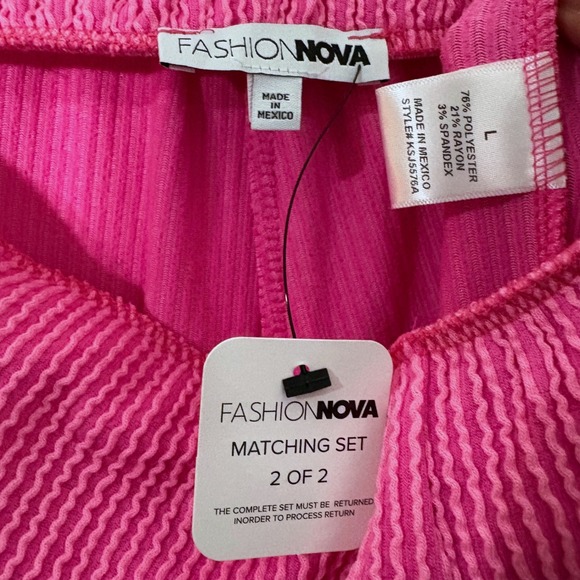 Fashion Nova Barbiecore Hot Pink Ribbed Tube Top Wide Leg Pants Matching Set L - Picture 6 of 8